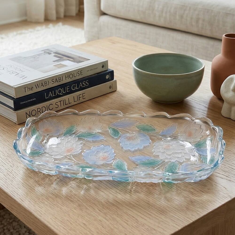 Vintage Crystal Clear Studios Chrysanthemum Lotus Frosted Glass Tray